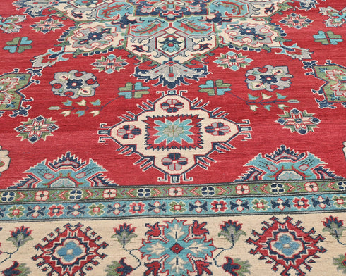 8x10 Red Kuba Afghan Hand Knotted Wool Area Rug